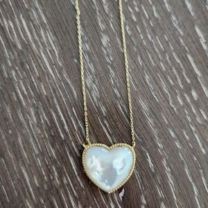 Gold and White Necklace with Iridescent Heart Pendant